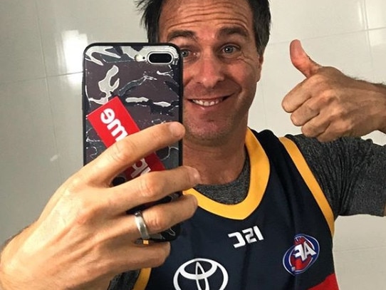 Former English skipper Michael Vaughan is a new Crows fan. Picture: Instagram.