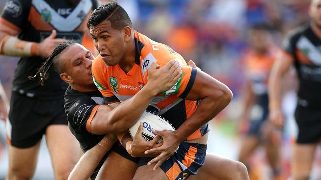 Daniel Saifiti showed some good signs for the Knights. Picture: Gregg Porteous