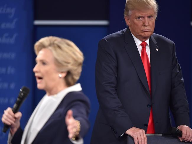 Donald Trump and Hillary Clinton during the second presidential debate at Washington University in St. Louis, Missouri. Picture: AFP/Paul J. Richards