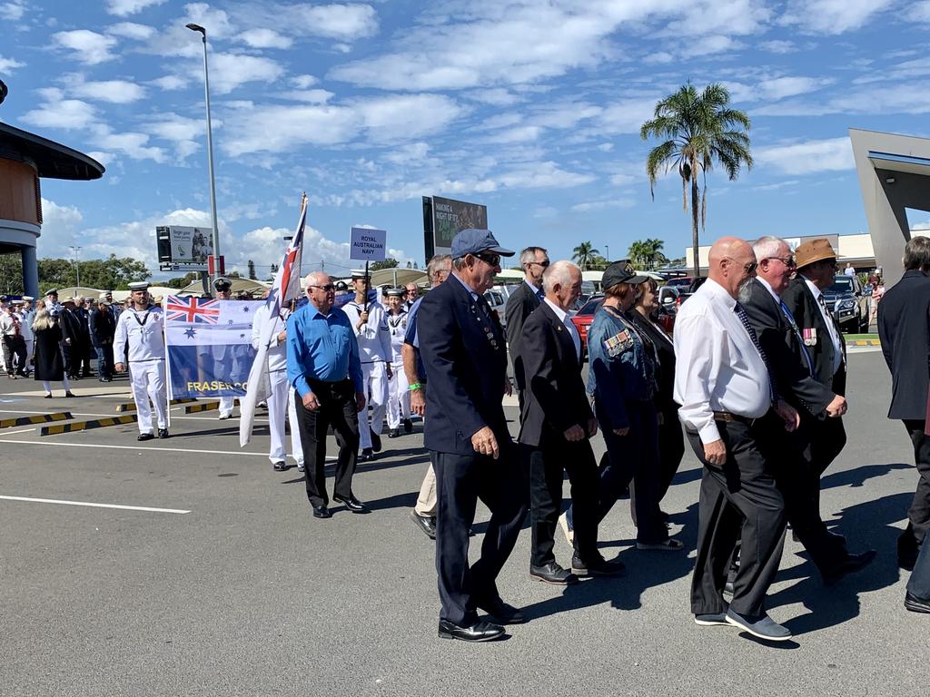 Veterans started the march again at about 10.15am, where they walked the local streets, surrounded by pride and respect. Picture: Isabella Magee