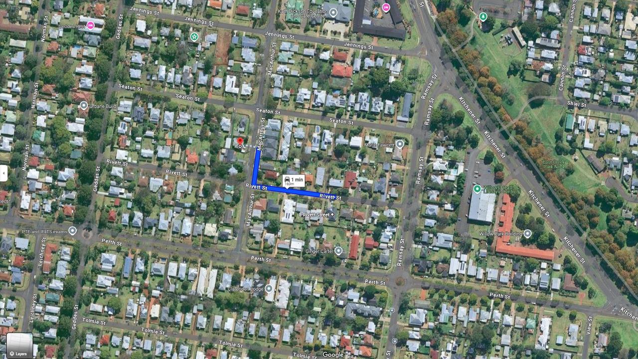 The distance between murder accused Phill Harris’s independent unit and his alleged victim's home 63-year-old Peter Waver who lived alone with his local staffy Max. Picture: Google Maps