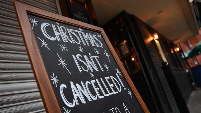 A sign outside a pub in London. In July there was to be “a significant return to normality” by Christmas. The latest official line is that we should be in a better place by this time next year, as Roman Catholic Bishop Reverend John Keenan warns “the consequences of distinguishing hope would be devastating.” Picture: AFP