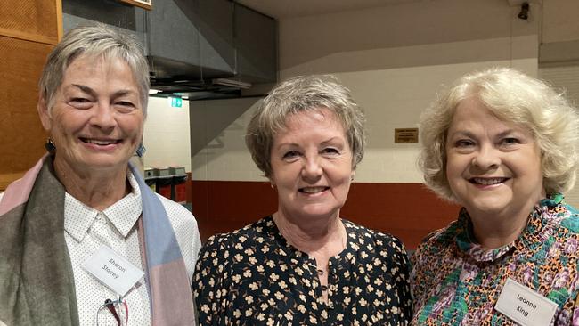 Sharon Stacey, Kris Rush, and Leanne King celebrate the 50th anniversary of the Rainbows Rugby League Football Club at its golden jubilee at the Gympie Showgrounds Pavilion on the night of June 3, 2023.