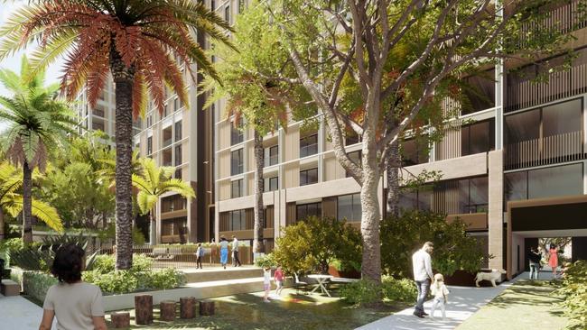 175 trees will be removed and 31 residential dwellings will be demolished to make way for four new apartment complexes if a $124m proposal is approved. Picture: DVO Architecture