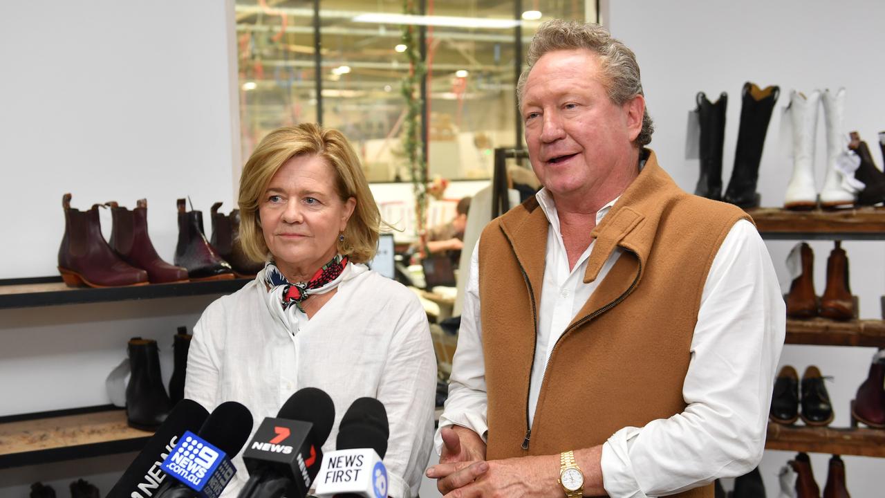 Andrew and Nicola Forrest in 2021 at R.M. Williams’ Adelaide workshop – their first visit since buying the business. Picture: Keryn Stevens