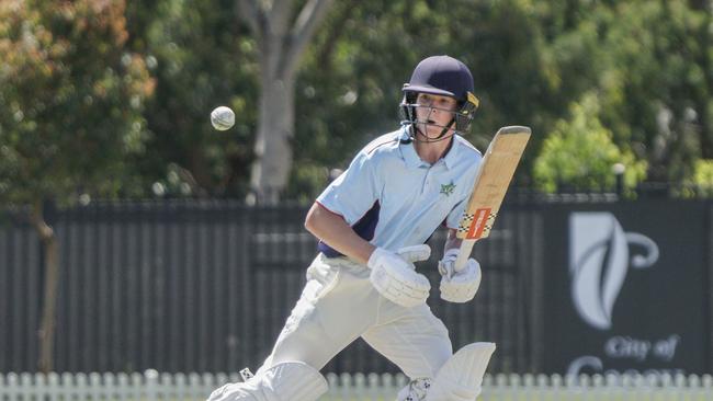 Cricket Youth Premier League: Southern Pioneers v Bayside Breakers. Cooper Rojko batting for Breakers. Picture: Valeriu Campan