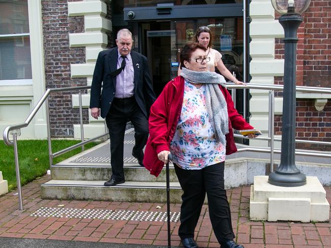 LEGAL WARNING** CHECK WITH EDITOR BEFORE USING IN PRINT OR ONLINE** DO NOT RUN UNTIL TRIAL VERDICT ** Defendants Cedric Harper Jordan and Noelene June Jordan (red jacket) leave the Supreme Court of Tasmania in Launceston on day one of their trial over the alleged murder of Shane Barker at Campbell Town in 2009. Picture: Patrick Gee