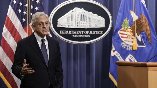 US Attorney General Merrick Garland announcing the Justice Department had filed a motion to unseal the search warrant. Picture: Getty Images.