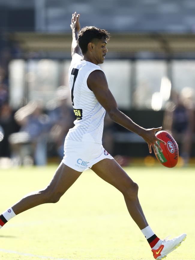 Nasiah Wanganeen-Milera kicks a goal during St Kilda’s intraclub match.