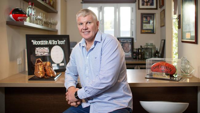 Danny Frawley speaks with Hamish McLachlan. Picture: Mark Stewart