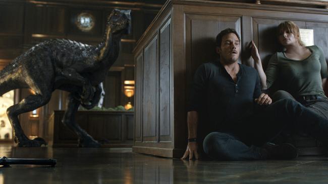 Owen and Claire hide from a genetically designed killer in the scary second half of Jurassic World: Fallen Kingdom. Picture: Universal Pictures