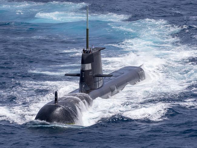 DARWIN, AUSTRALIA - SEPTEMBER 05: In this handout image provided by the Australian Defence Force, Royal Australian Navy submarine HMAS Rankin is seen during AUSINDEX 21, a biennial maritime exercise between the Royal Australian Navy and the Indian Navy on September 5, 2021 in Darwin, Australia. Australia, the United States and the United Kingdom have announced a new strategic defence partnership - known as AUKUS - to build a class of nuclear-propelled submarines and work together in the Indo-Pacific region. The new submarines will replace the Royal Australian Navy's existing Collins submarine fleet. (Photo by POIS Yuri Ramsey/Australian Defence Force via Getty Images)