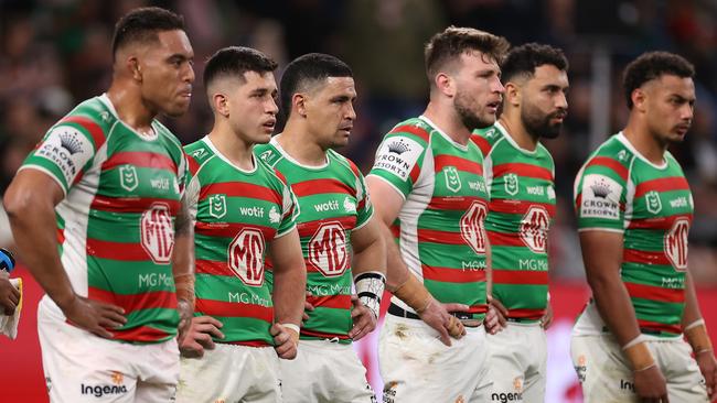 South Sydney players during Friday night’s loss to the Roosters. Picture: Mark Kolbe/Getty