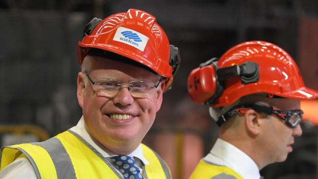 Gareth Ward and Energy Minister Matt Kean at Blue Scope Steel in Wollongong. Picture: NCA NewsWire / Simon Bullard.