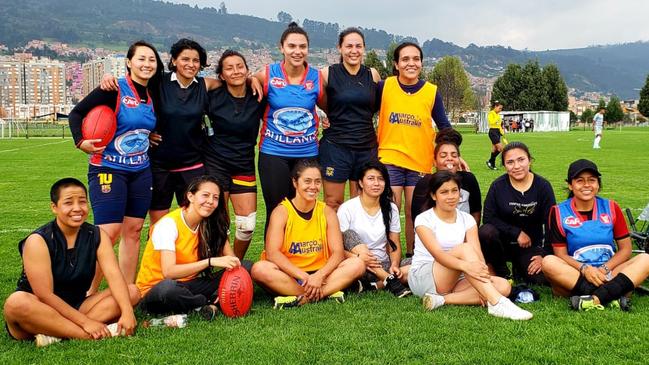 Players from Colombia’s women’s Aussie rules competition. Picture: Alex Raf