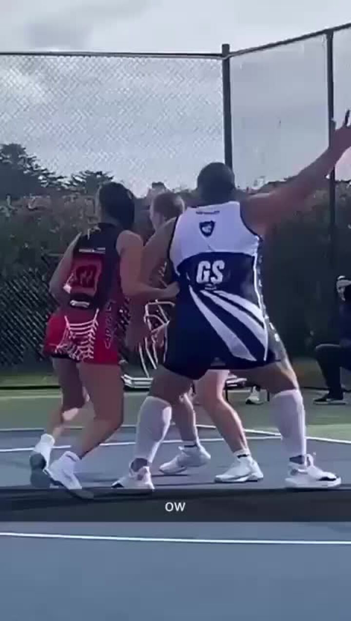 Trans netballer knocks opponent to the ground