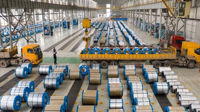 Steel coils at an MA Steel warehouse in China’s Anhui Province. Picture: Ruan Xuefeng/VCG/Getty Images