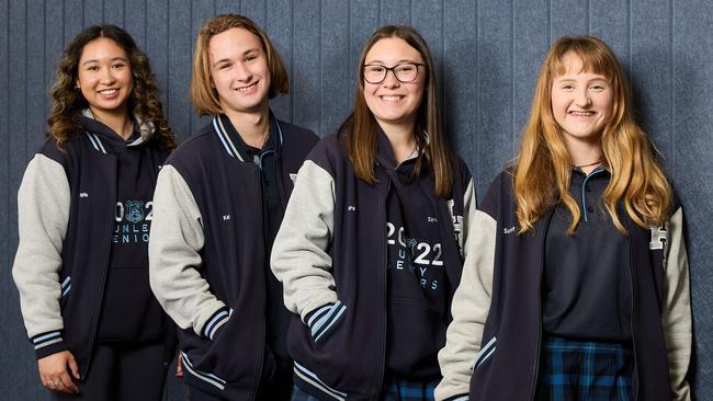 Unley High School students (from left) Kayla Wong, 18, Kai Brown, 17, Zara Harvey, 18, and Scout Sylva-Richardson are sitting their SACE exams. Picture: MATT LOXTON