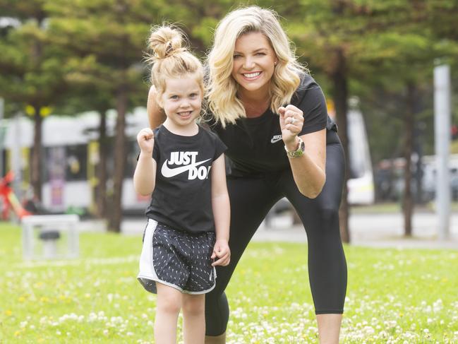 Channel 7 ambassador Rebecca Maddern and her daughter Ruby, who will be taking part in Run for the Kids. Picture: Rob Leeson