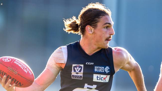 VFL football. Northern Blues Jesse Palmer gathers possession.  Picture: Tim Murdoch.