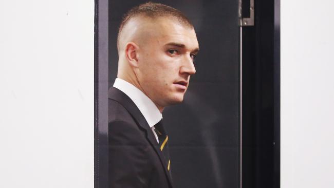 Dustin Martin arrives for his Tribunal hearing.