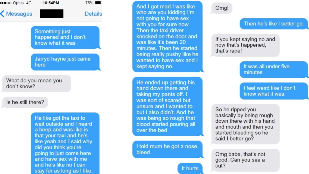 Texts between the victim and friend released by the court. Picture: Mockup