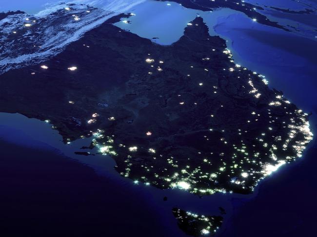 Australia with city lights from space at night - Earth daytime series (Elements of this 3d image furnished by NASA - source maps from http