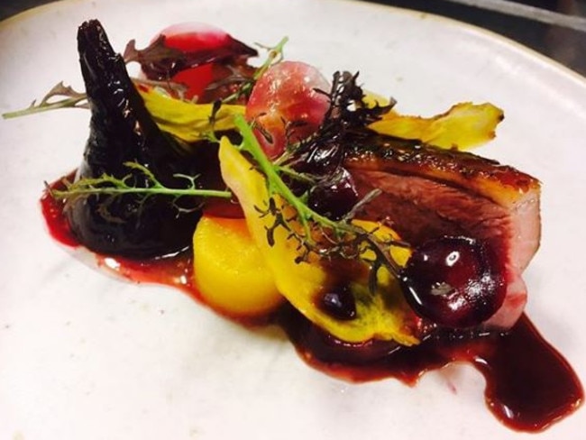 Dry-aged duck nesting with beetroot, smoked potato and preserved elderberry at the Lake House. Picture: Instagram/Lake House