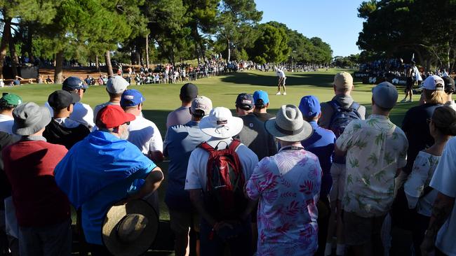 The crowd at the 17th green during day one of LIV Golf Adelaide. Picture: Mark Brake/Getty Images