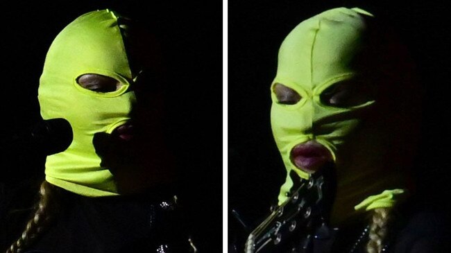 Madonna was spotted on stage with a green balaclava ahead of her final show on tour. Picture: