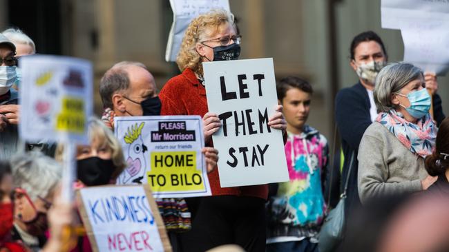 The rally at the State Library of Victoria was organised by the Tamil Refugee Council and Refugee Action Collective, Victoria. Picture: NCA NewsWire/Paul Jeffers