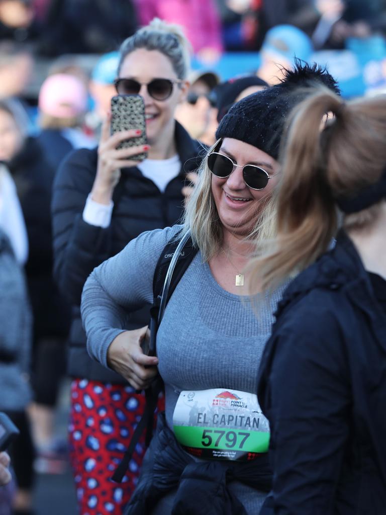 Walkers warm up before the 2019 Point to Pinnacle. Picture: LUKE BOWDEN