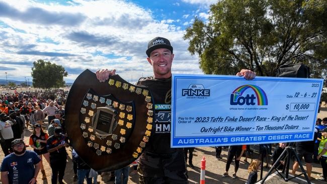 David Walsh was in command of the bike race for all 452 kilometres across the two-day race, gapping the field by almost 2 minutes to claim his fourth King of the Desert title at Finke.