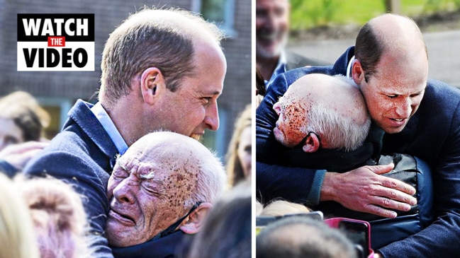 Prince William shocks crowd by breaking royal protocol to hug pensioner