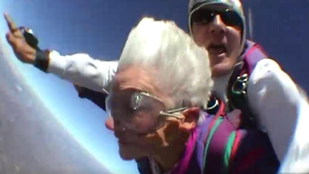 Ms Nowland skydived to celebrate her 80th birthday in 2008. Picture: ABC News