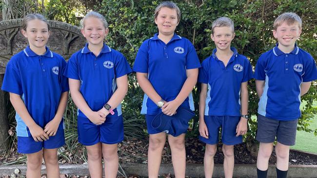 Wooroolin State School 2023 leaders: Sophie, Caidence, Nulla, Zayden and Griffin.