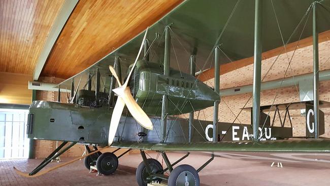 The Vickers-Vimy in its current home, in a hangar at Adelaide Airport. Picture: Greg Barila