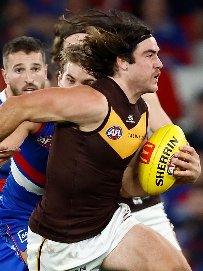 Jai Newcombe on the burst against Western Bulldogs.