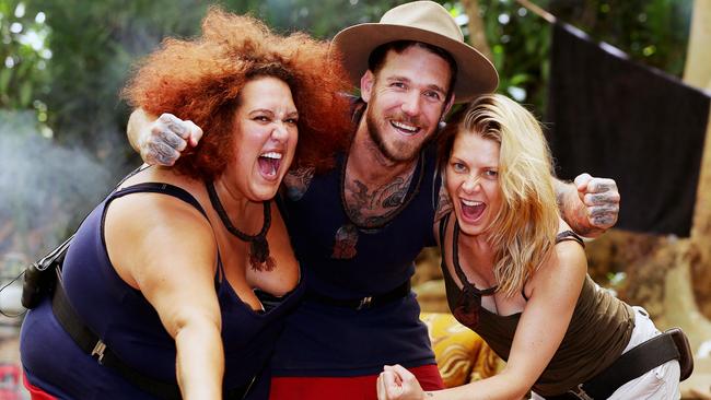 Casey Donovan, Dane Swan and Natalie Basingthwaite on their series of I’m A Celeb. Picture: Nigel Wright