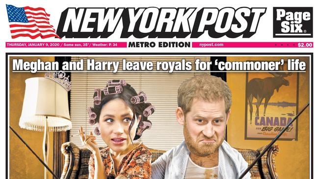 The New York Post gave its readers the news of Meghan and Harry’s announcement in a memorable front page. Picture: Supplied