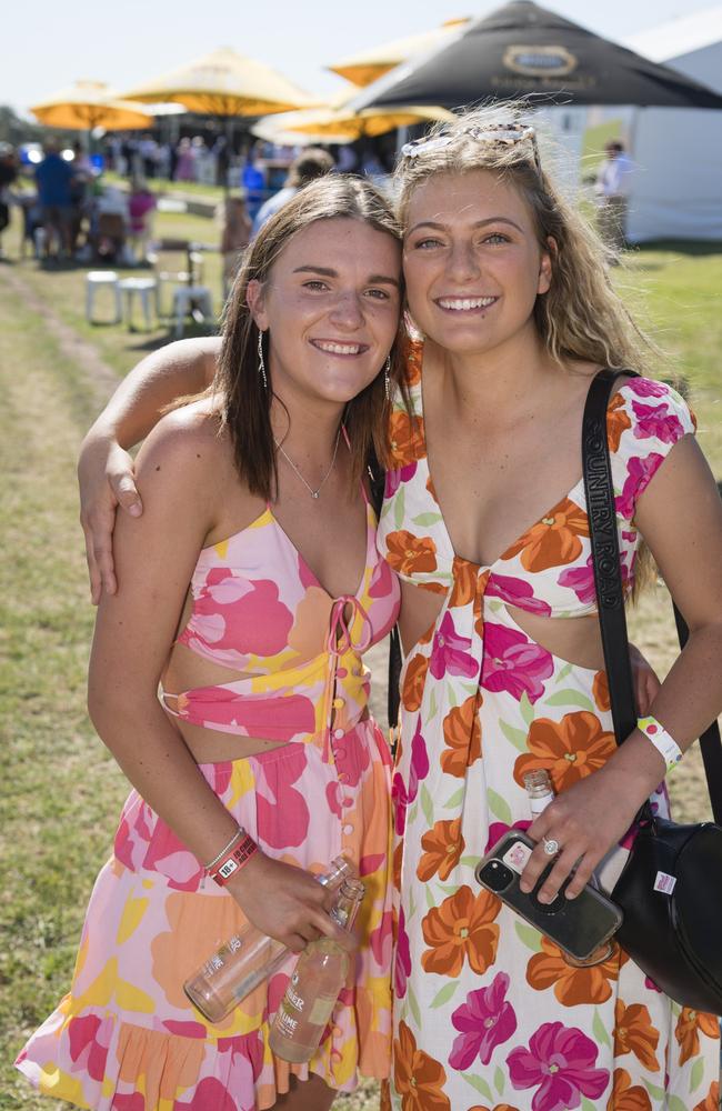 Heidi Burton (left) and Kayleigh Waugh at Warwick Cup race day at Allman Park Racecourse, Saturday, October 14, 2023. Picture: Kevin Farmer