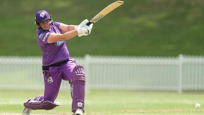 SYDNEY, AUSTRALIA - NOVEMBER 22: Rachel Priest of the Hurricanes bats during the Women's Big Bash League WBBL match between the Sydney Thunder and the Hobart Hurricanes at Drummoyne Oval, on November 22, 2020, in Sydney, Australia. (Photo by Mark Metcalfe/Getty Images)