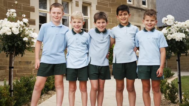 Banjo White, Hugh Johns, George Everard, Gabby Knaj, Judd Spotswood in grade 2 who are some of the final boys to attend St Mary's College in Hobart. Picture: Nikki Davis-Jones