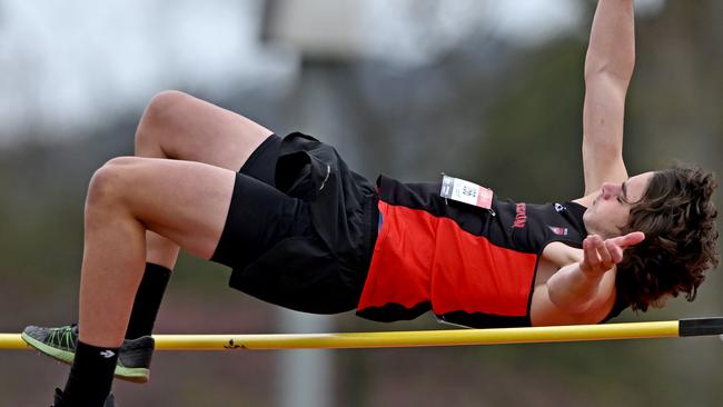 Arden Stevens competes in the high jump during the Athletics Victoria Shield League in 2022. Picture: Andy Brownbill