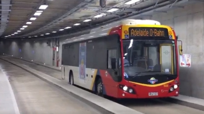 A bus going through the O-Bahn tunnel. Picture: Jade Gailberger