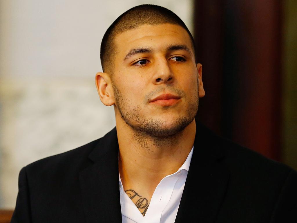 Aaron Hernandez on trial for murder in 2013 – the NFL star’s case is one of the most infamous horror stories associated with the sport in recent years. Picture: Jared Wickerham/AFP/Getty Images