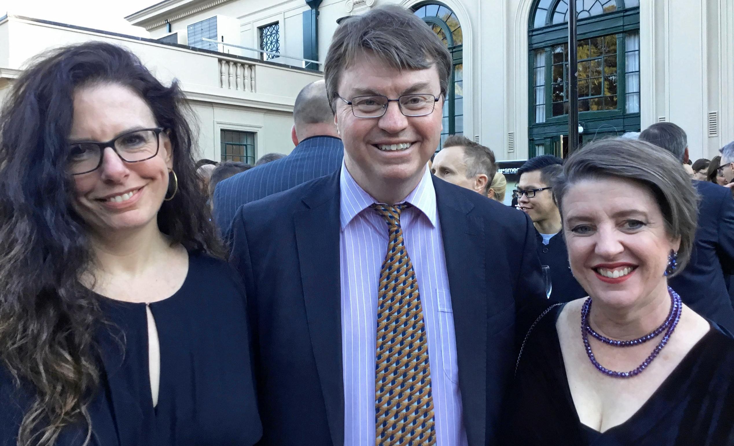 Tasmania chapter executive director Jennifer Nichols,  Matt McDonald of the national executive and South Australia executive director Nicolette Dilernia at the 2017 National Architecture Awards in Canberra. Picture: Erle Levey