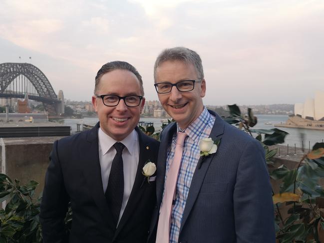 Qantas CEO Alan Joyce with his brother Anthony Joyce, who is a corporate actuary at Medibank.