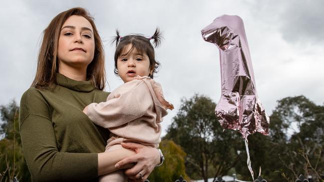 Sanaz Nasre has lost thousands of dollars after Melbourne’s lockdown put a stop to her daughter Shyla’s 1st birthday party at Brighton Savoy for the second time. Picture: Jason Edwards