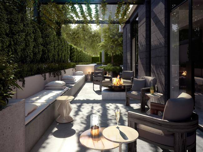 The fancy outdoor terrace at the Charsfield development in Melbourne.